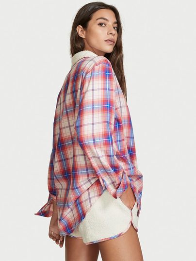 Plush Fleece Long-Sleeve Flannel PJ Set